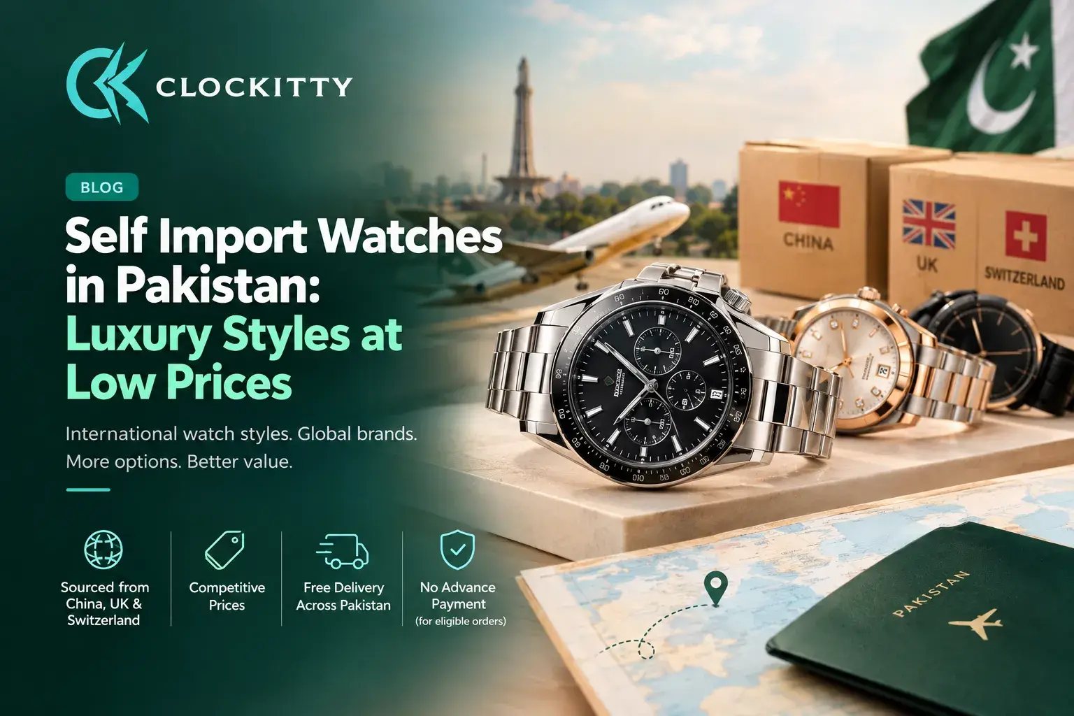 Self-import watches in Pakistan featuring international watch styles and an elegant luxury-inspired presentation.