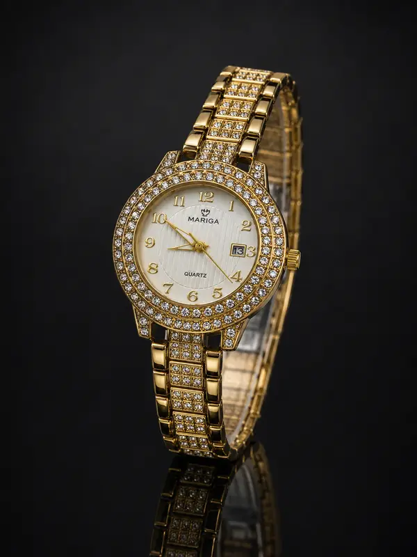 MARIGA Royale Crystal Gold Women's Luxury Crystal Watch | Clockitty