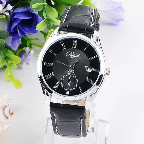 Calendar Leather Strap Quartz Trendy Mens Watch