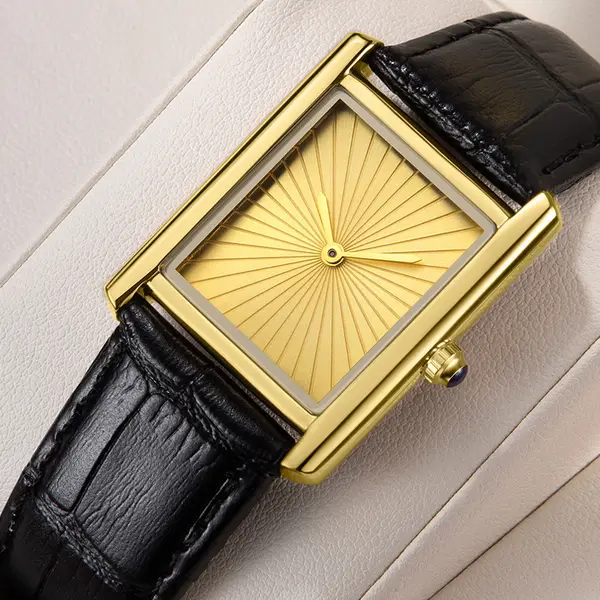 Mens Casual Watch Classic And Minimalist Square Case Two Hands