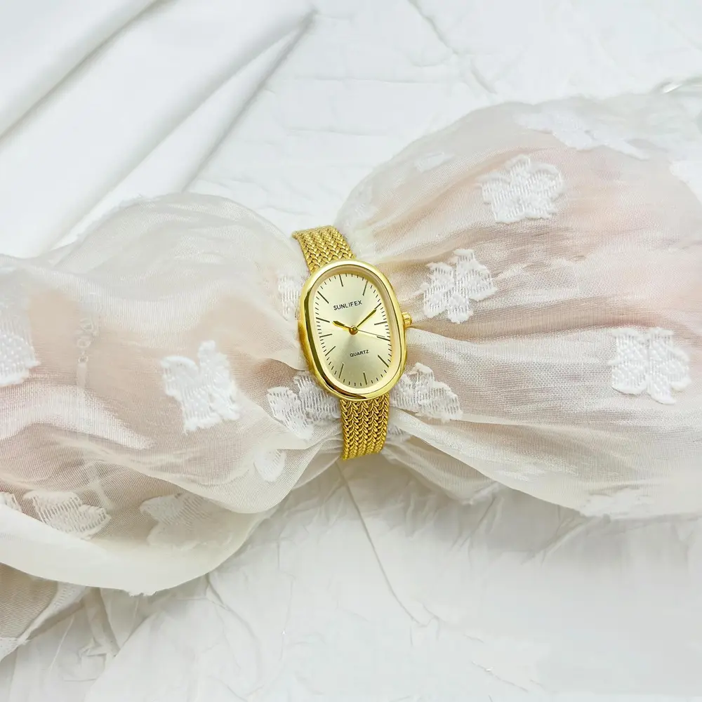 Sunlifex Cross-Border Bestseller Small-Dial Oval Gold Wheat-Grain Watch