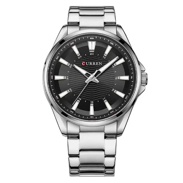 Waterproof Round Mens Simple Steel-Strap Watch